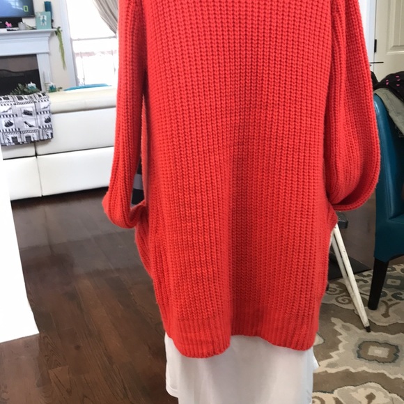 LONG SWEATER large w pockets in CABLE KNIT. ORANGE LONG SLEEVES NO BUTTONS/no zp - Picture 5 of 7